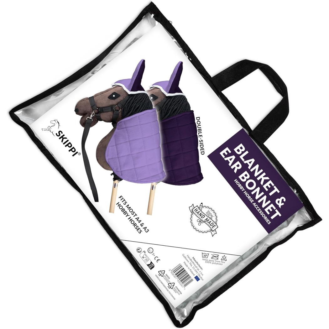 Wrzos i Śliwka - Derka Dwustronna i Nauszniki dla Hobby Horse / Konika na Kiju na Patyku - Skippi