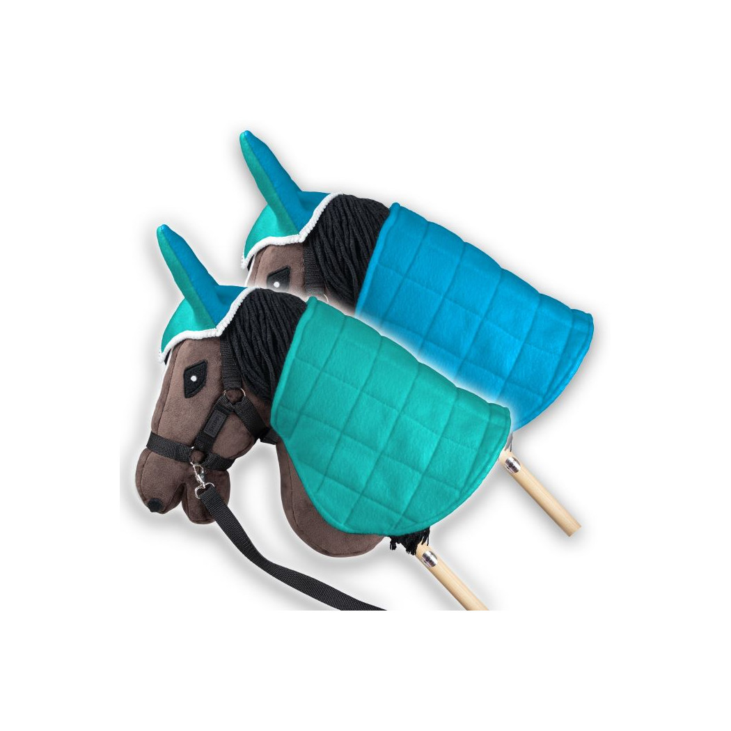 Mięta i Niebieski - Derka Dwustronna i Nauszniki dla Hobby Horse / Konika na Kiju na Patyku - Skippi