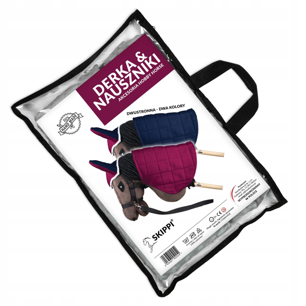 Fuksja i Granat - Derka Dwustronna i Nauszniki dla Hobby Horse / Konika na Kiju na Patyku - Skippi
