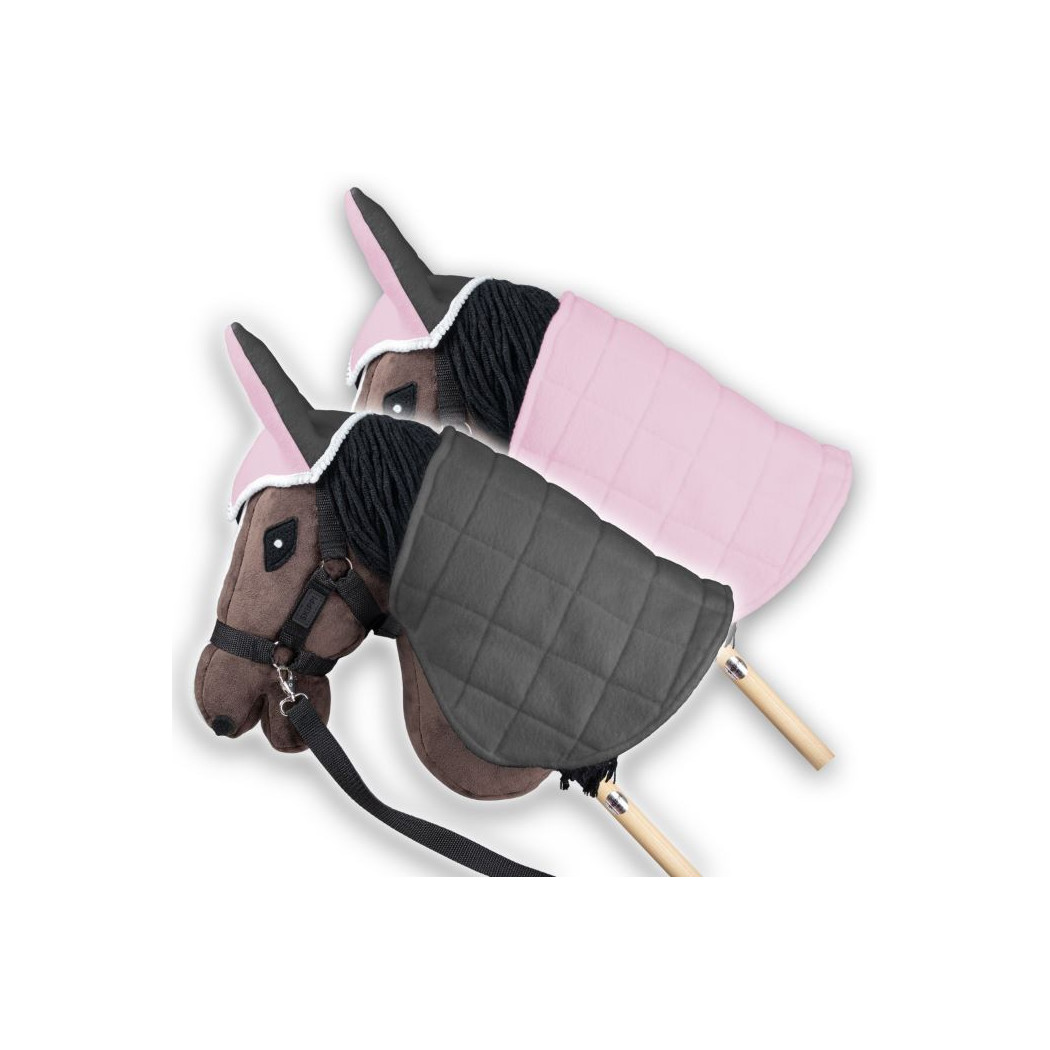 Róż i Szary - Derka Dwustronna i Nauszniki dla Hobby Horse / Konika na Kiju na Patyku - Skippi