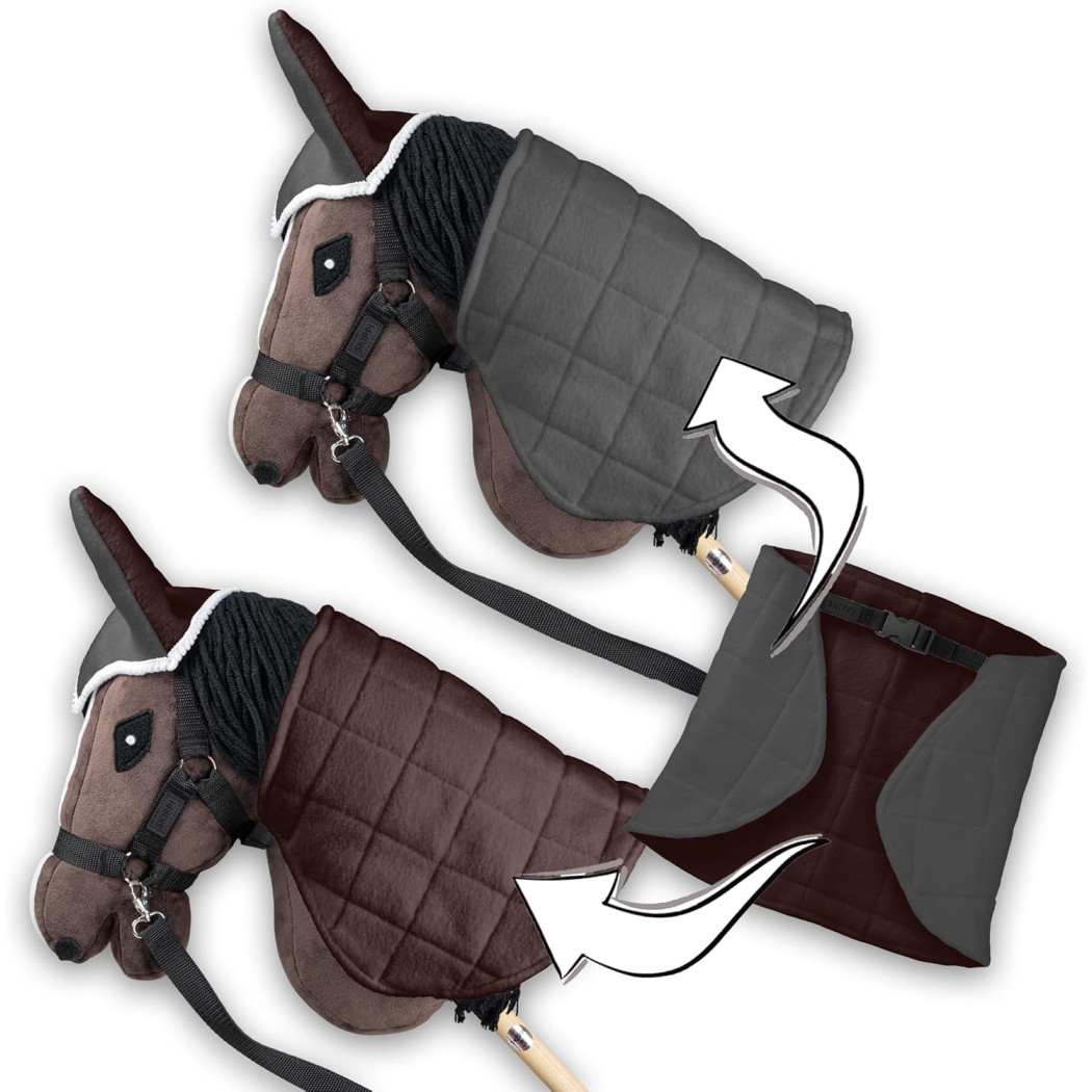 Szary i Brąz - Derka Dwustronna i Nauszniki dla Hobby Horse / Konika na Kiju na Patyku - Skippi