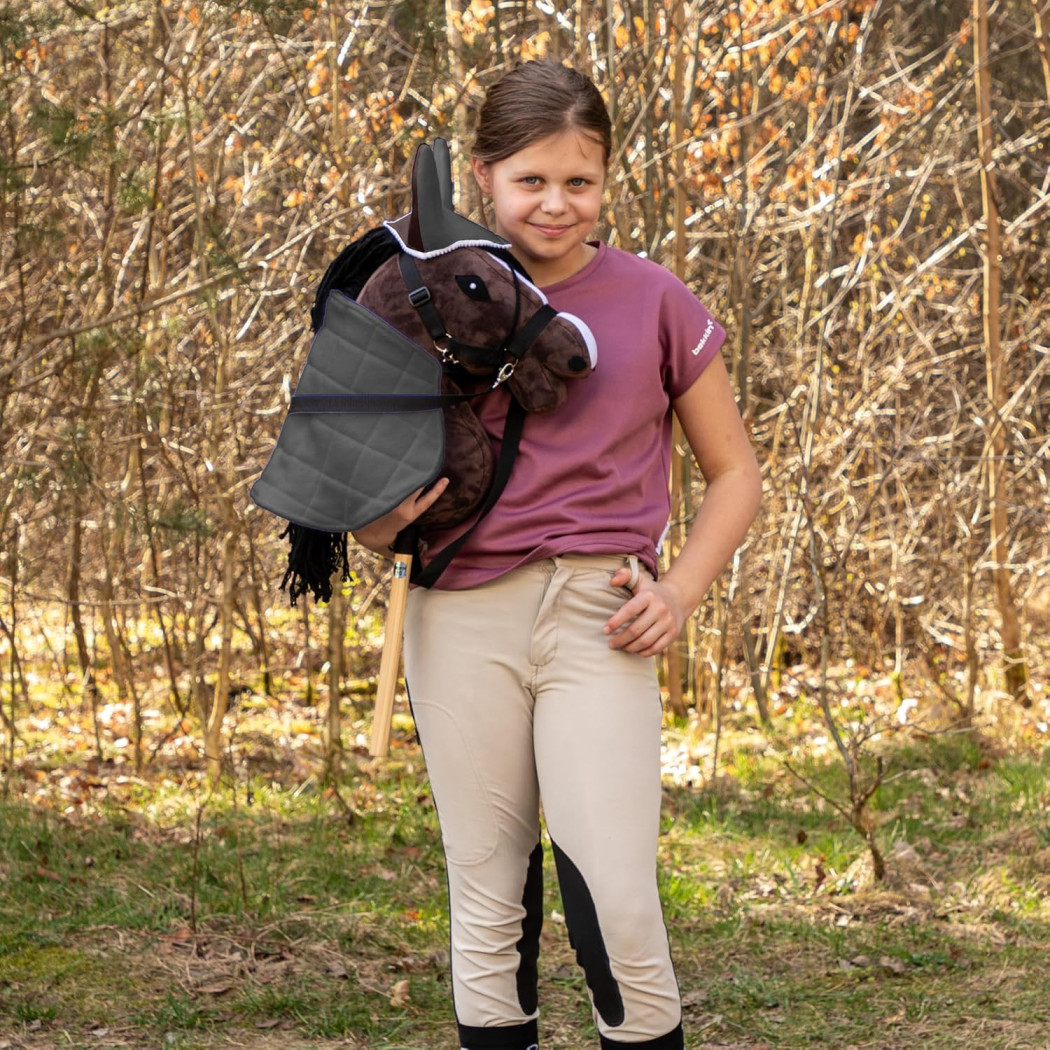 Szary i Brąz - Derka Dwustronna i Nauszniki dla Hobby Horse / Konika na Kiju na Patyku - Skippi