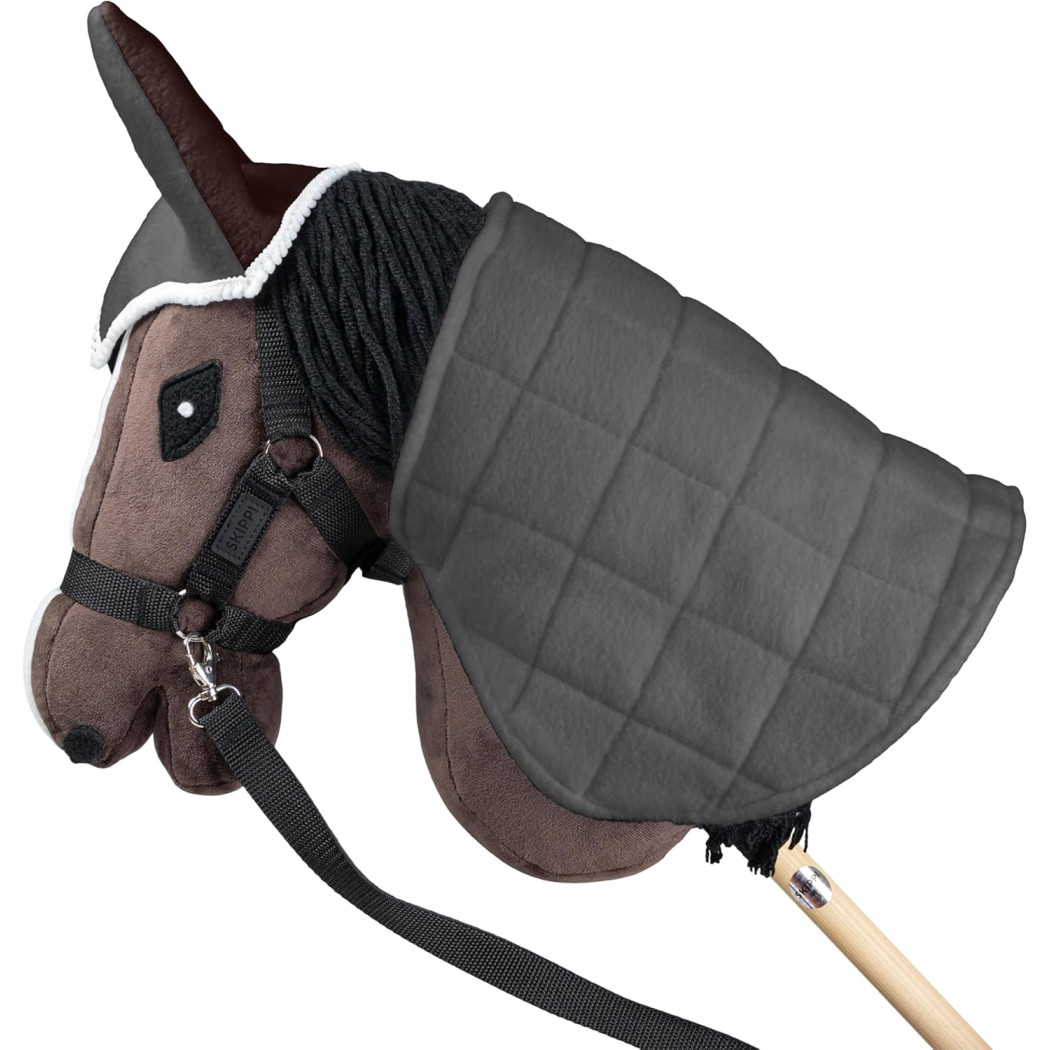 Szary i Brąz - Derka Dwustronna i Nauszniki dla Hobby Horse / Konika na Kiju na Patyku - Skippi