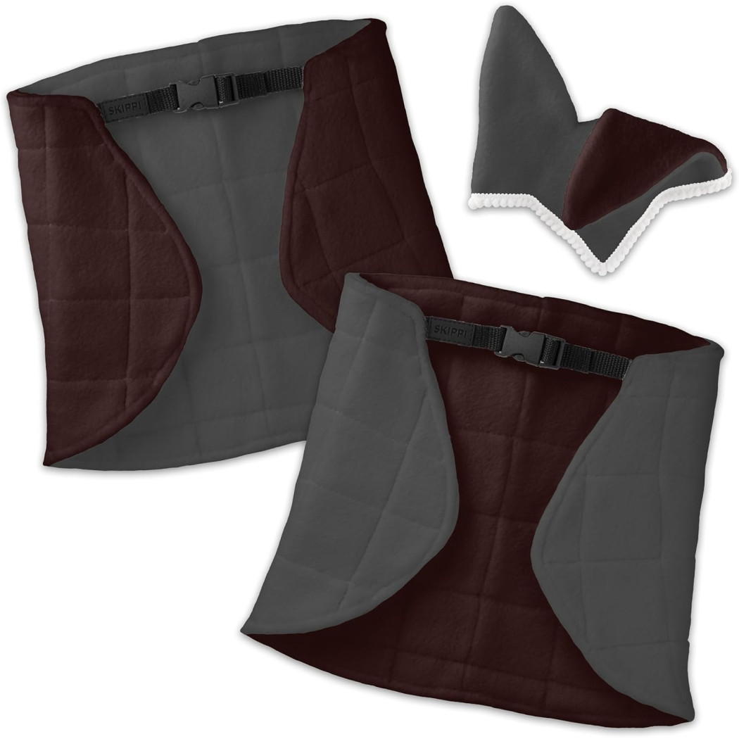 Szary i Brąz - Derka Dwustronna i Nauszniki dla Hobby Horse / Konika na Kiju na Patyku - Skippi