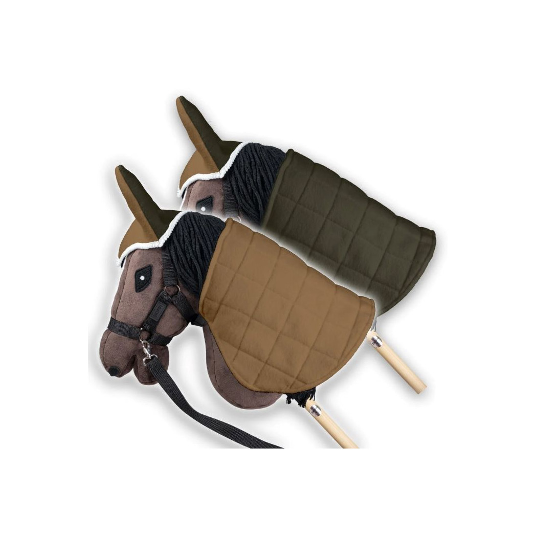 Beż i Oliwka - Derka Dwustronna i Nauszniki dla Hobby Horse / Konika na Kiju na Patyku - Skippi