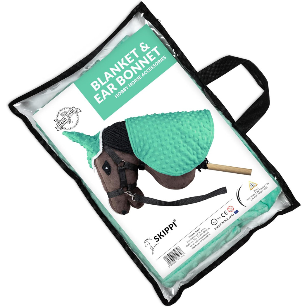 Miętowa - Derka i Nauszniki dla Hobby Horse / Konika na Kiju na Patyku - Skippi