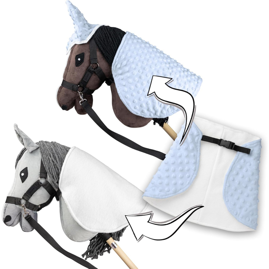 Błękitna - Derka i Nauszniki dla Hobby Horse / Konika na Kiju na Patyku - Skippi