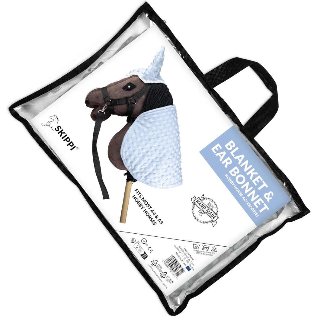Błękitna - Derka i Nauszniki dla Hobby Horse / Konika na Kiju na Patyku - Skippi