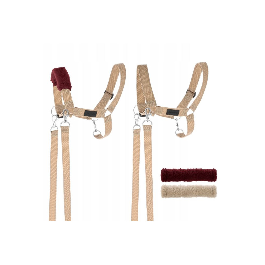 Beżowy - Kantar/Wodze i 2 wymienne futerka dla Hobby Horse / Konika na Kiju na Patyku - Skippi