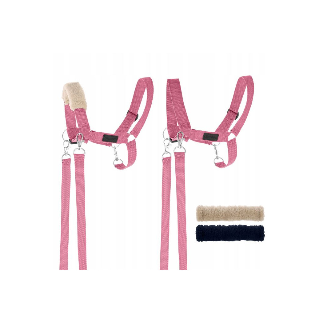 Różowy - Kantar/Wodze i 2 wymienne futerka dla Hobby Horse / Konika na Kiju na Patyku - Skippi