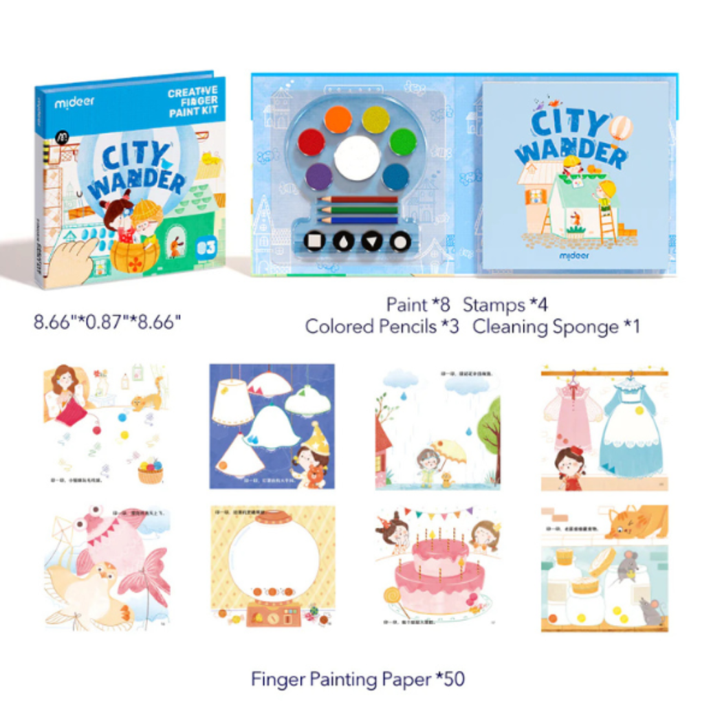 Miejska Wędrówka - Kreatywny Zeszyt do Malowania Palcami - Mideer