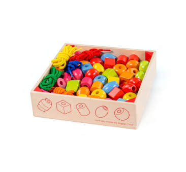 PROMOCJA Drewniane Korale do Nawlekania - Duże Koraliki - 90 szt - 2x2 cm - BigJigs Toys