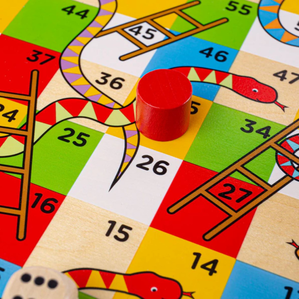 Węże i Drabiny - Tradycyjna Drewniana Gra Planszowa - BigJigs Toys