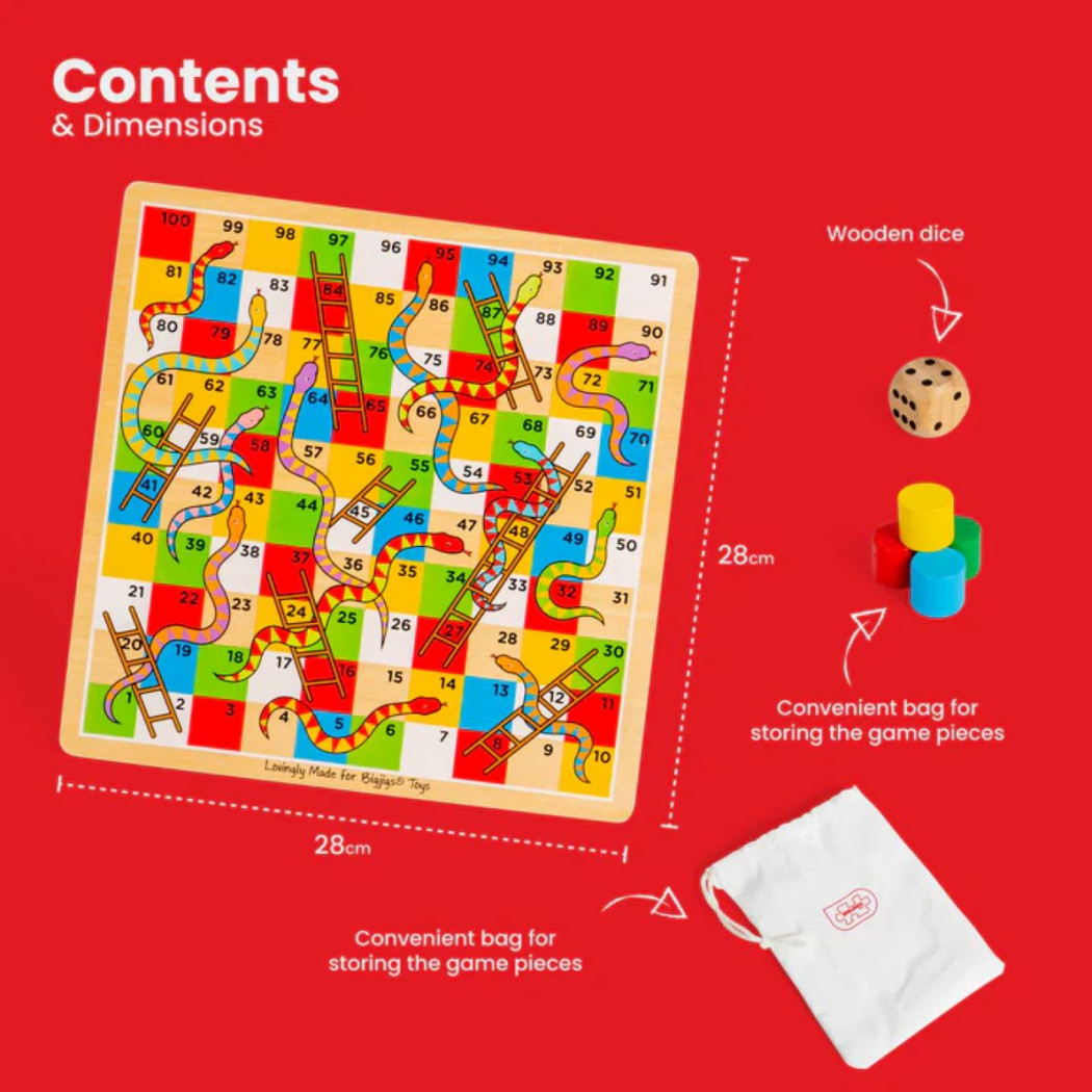 Węże i Drabiny - Tradycyjna Drewniana Gra Planszowa - BigJigs Toys