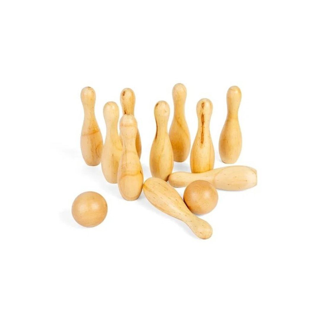 Kręgle Drewniane - Zestaw do Gry w Kręgle - 10 Pinów i 2 Kule - BigJigs Toys