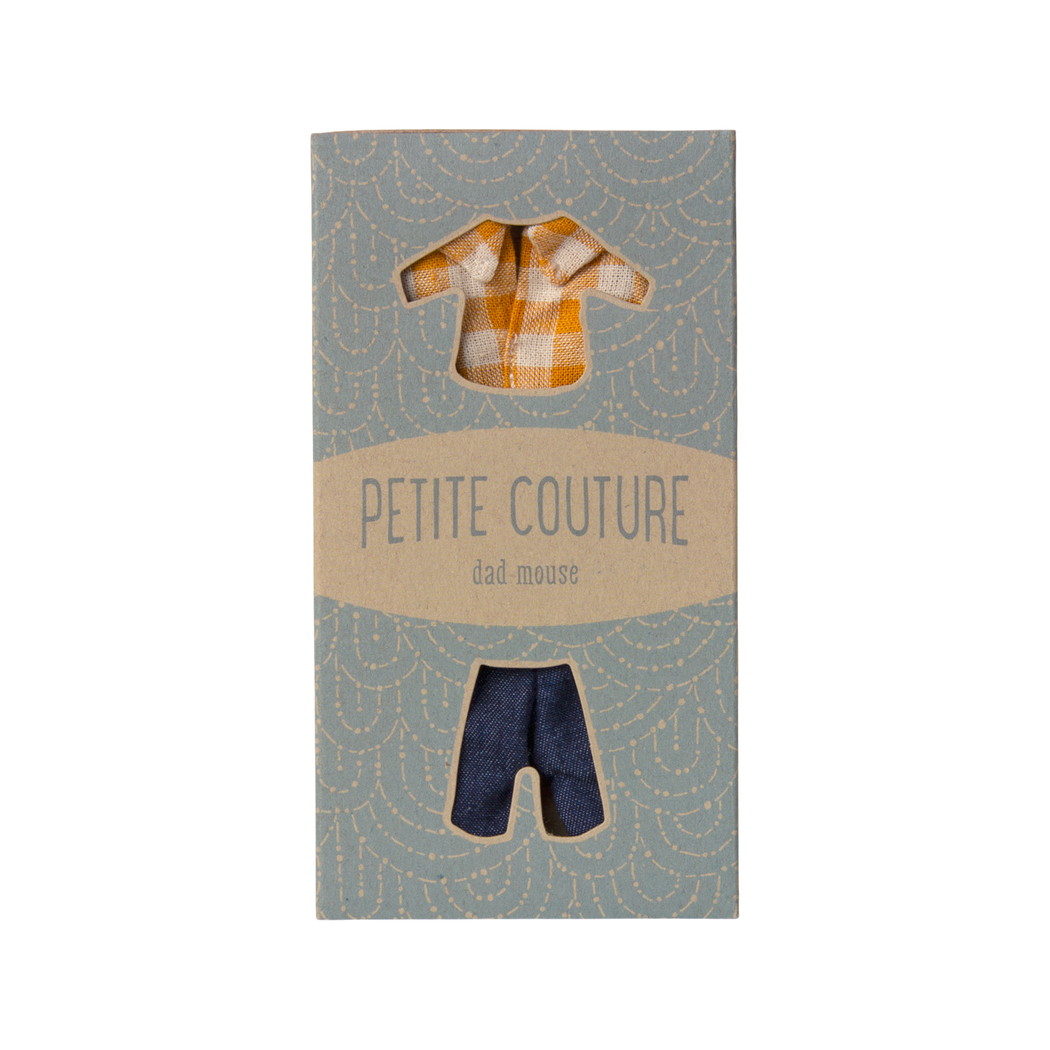 Żółta Koszula w Kratę i Spodnie - Ubranko Dla Myszki Taty - Maileg