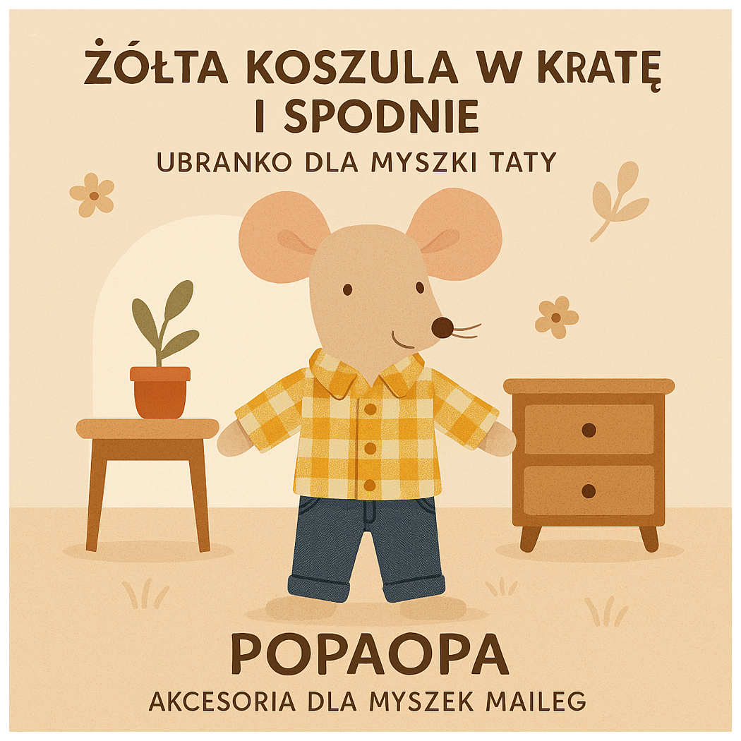 Żółta Koszula w Kratę i Spodnie - Ubranko Dla Myszki Taty - Maileg