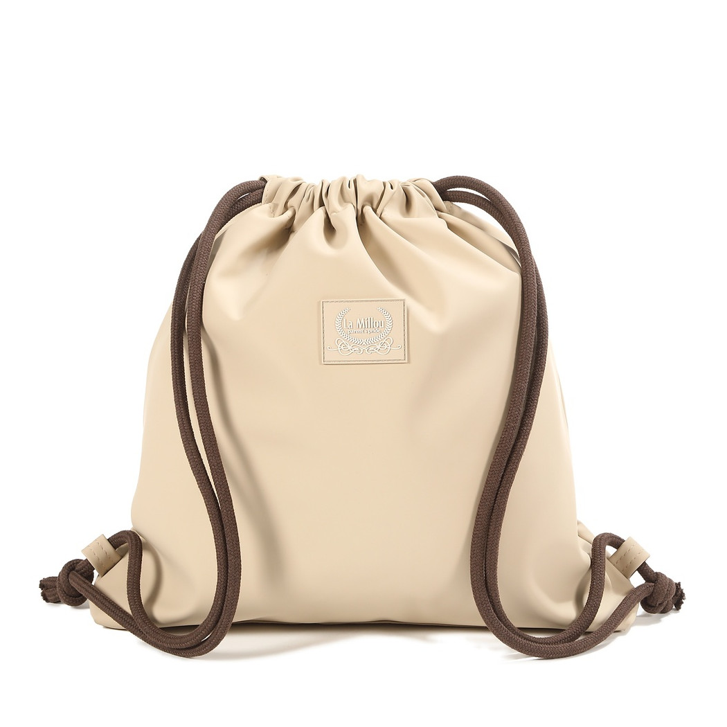 WYPRZEDAŻ BEIGE - Satynowy Gumowy Beżowy Plecak/Worek - do Wózka i na Plażę - La Millou