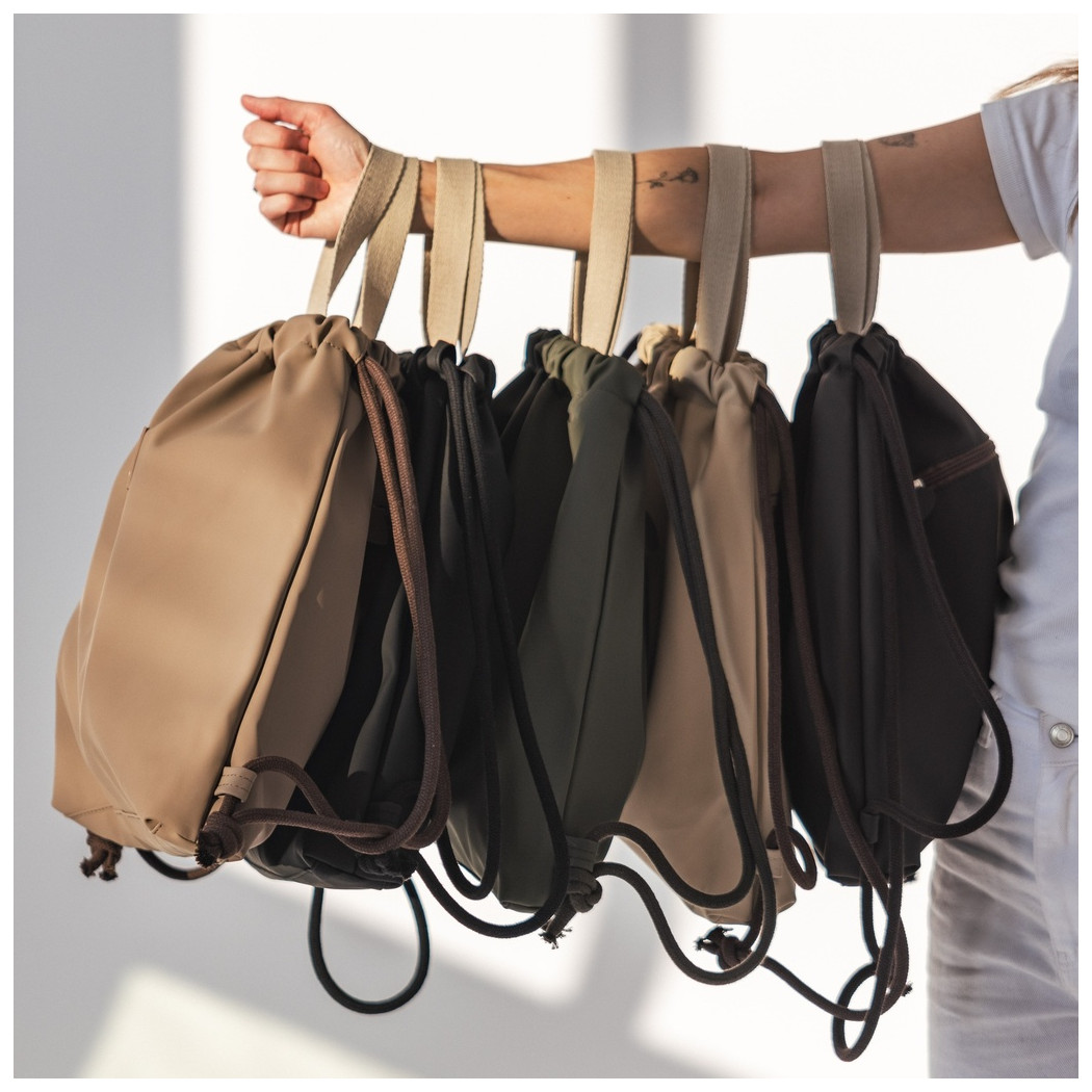 WYPRZEDAŻ BEIGE - Satynowy Gumowy Beżowy Plecak/Worek - do Wózka i na Plażę - La Millou