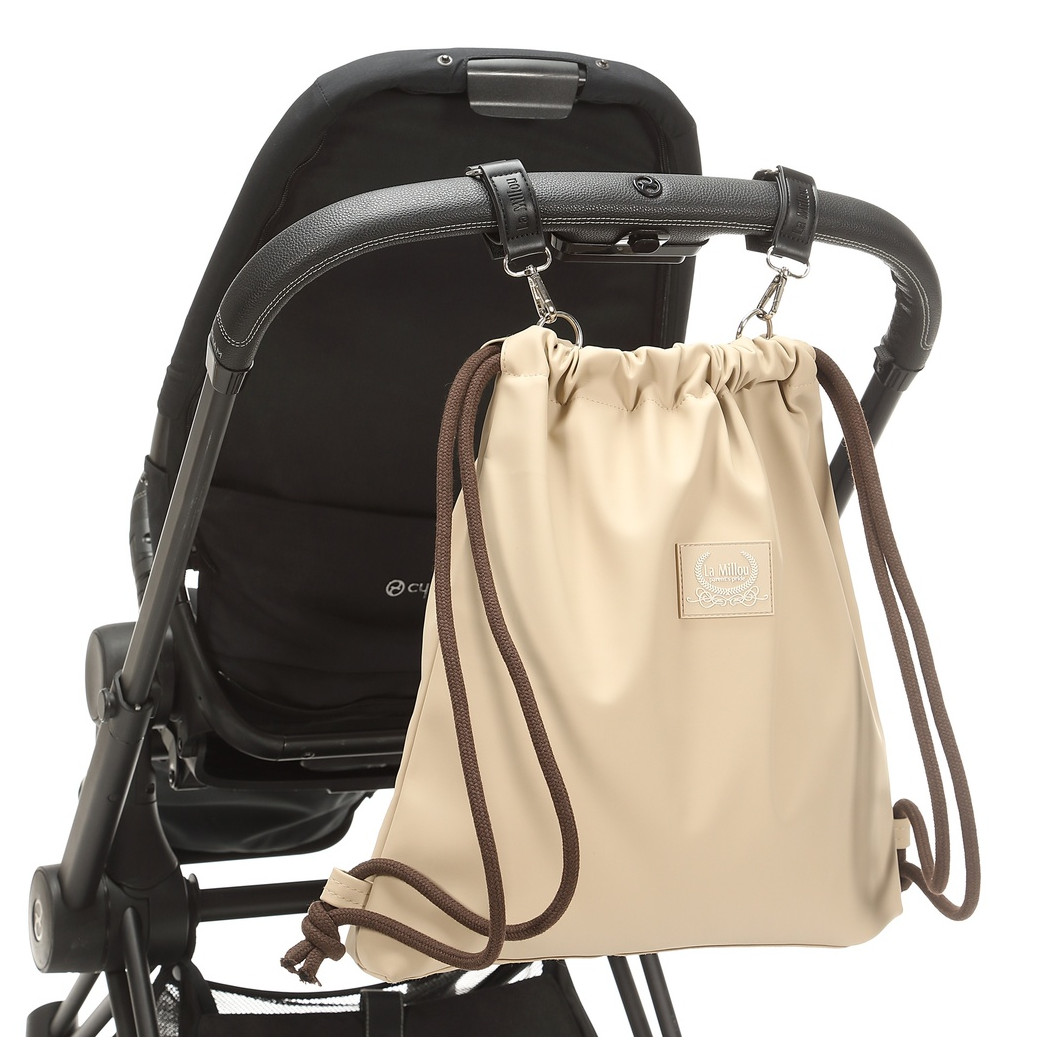 WYPRZEDAŻ BEIGE - Satynowy Gumowy Beżowy Plecak/Worek - do Wózka i na Plażę - La Millou