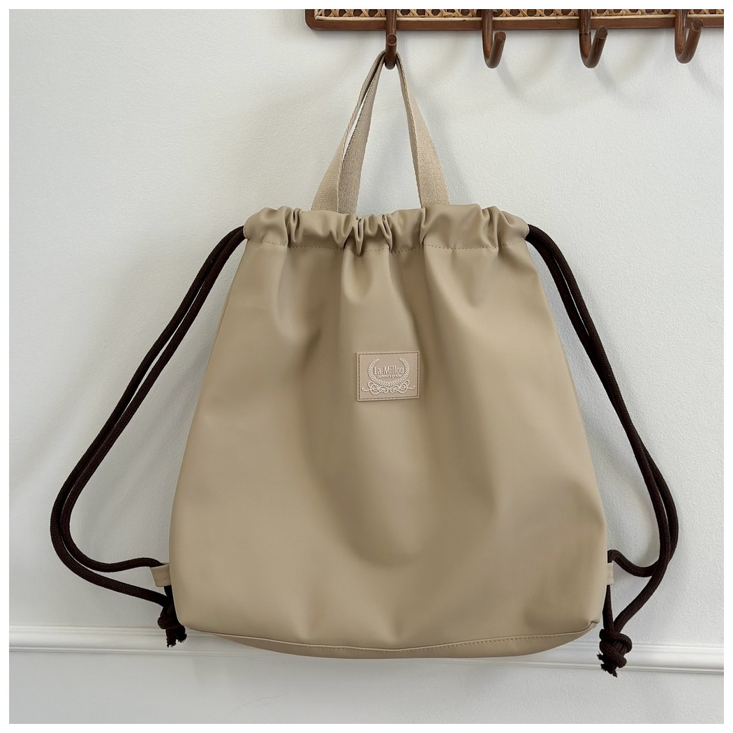 WYPRZEDAŻ BEIGE - Satynowy Gumowy Beżowy Plecak/Worek - do Wózka i na Plażę - La Millou