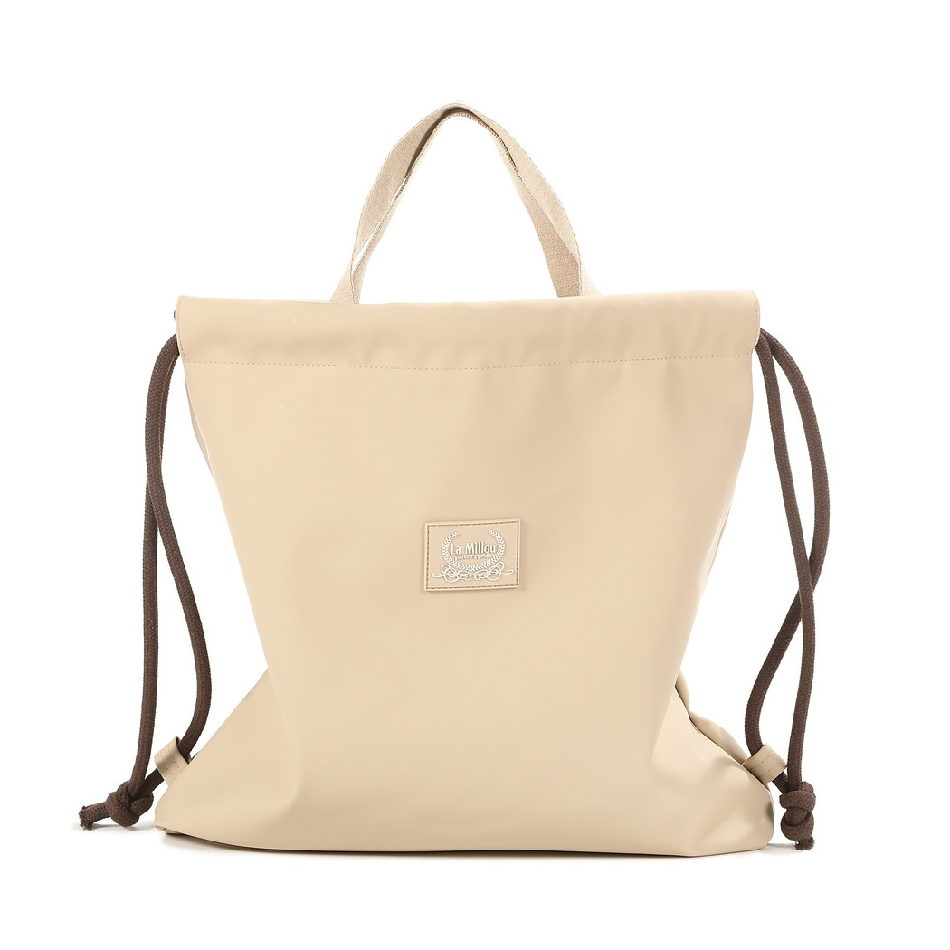 WYPRZEDAŻ BEIGE - Satynowy Gumowy Beżowy Plecak/Worek - do Wózka i na Plażę - La Millou