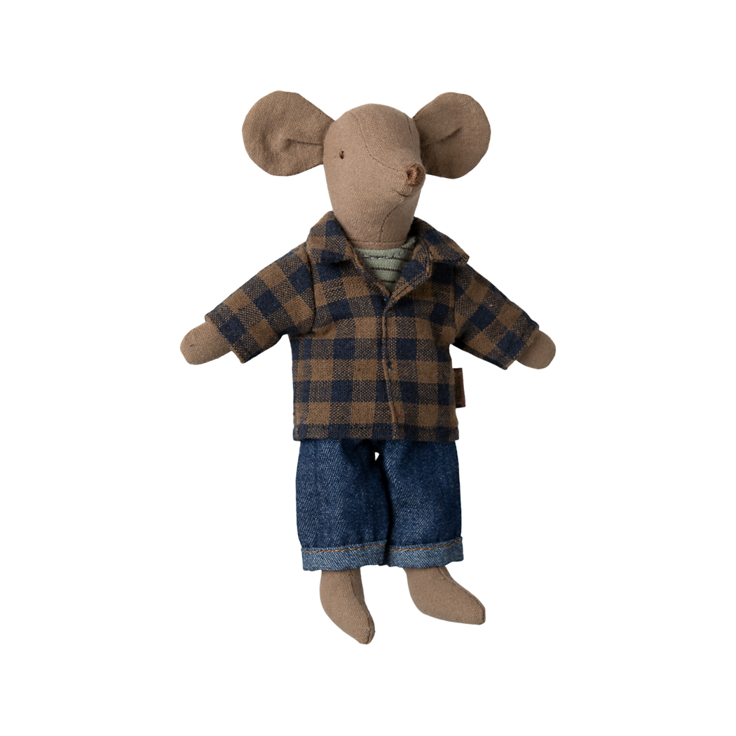 Brązowa Koszula w Kratę i Spodnie - Ubranko Dla Myszki Taty - Maileg