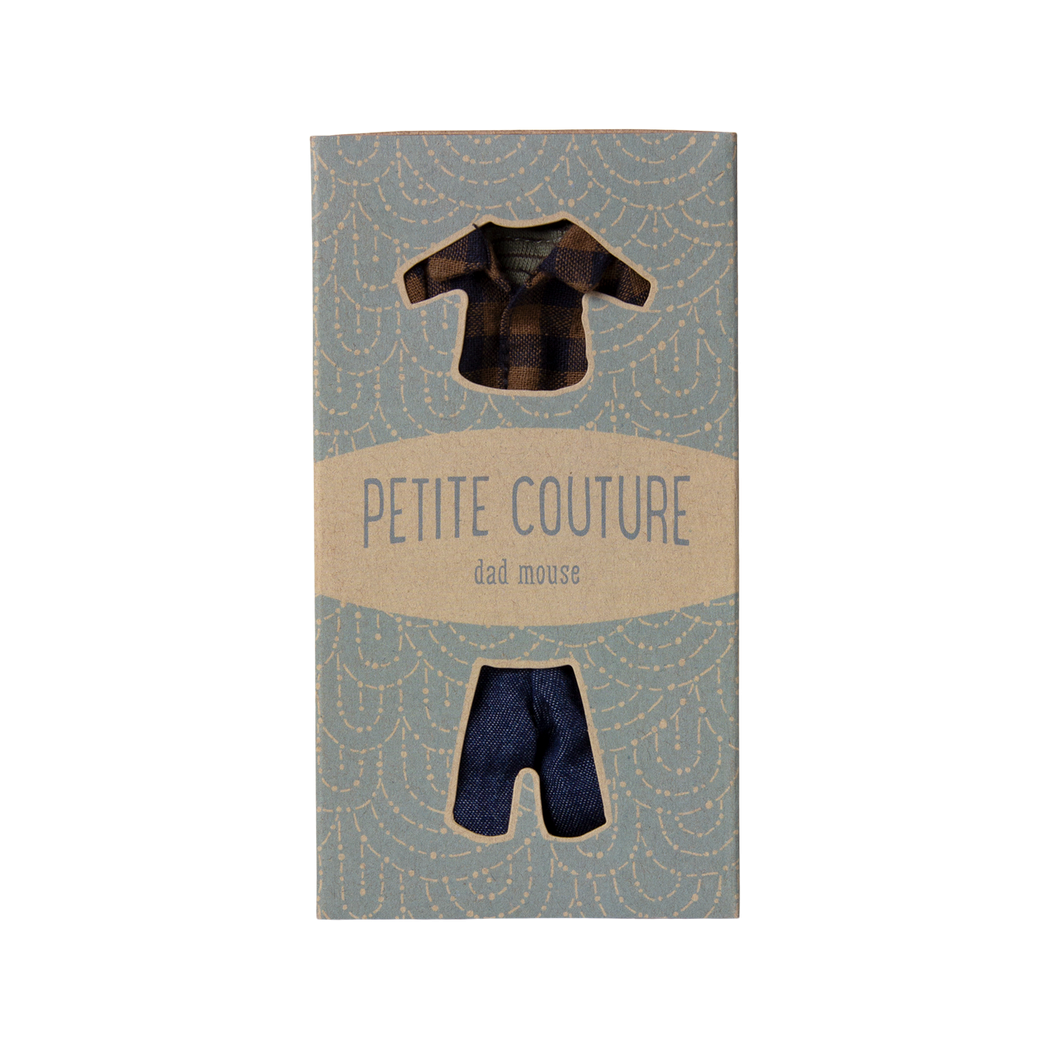 Brązowa Koszula w Kratę i Spodnie - Ubranko Dla Myszki Taty - Maileg