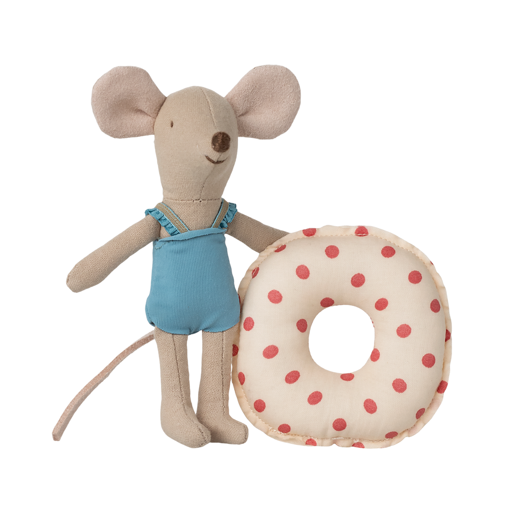 WYPRZEDAŻ Białe w Czerwone Kropki - Myszka Młodsza Siostra Plażowicz z Kółkiem do Pływania -  Little Sister - Maileg