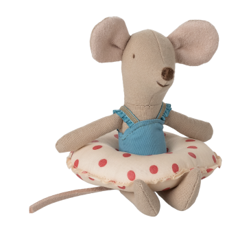 WYPRZEDAŻ Białe w Czerwone Kropki - Myszka Młodsza Siostra Plażowicz z Kółkiem do Pływania -  Little Sister - Maileg