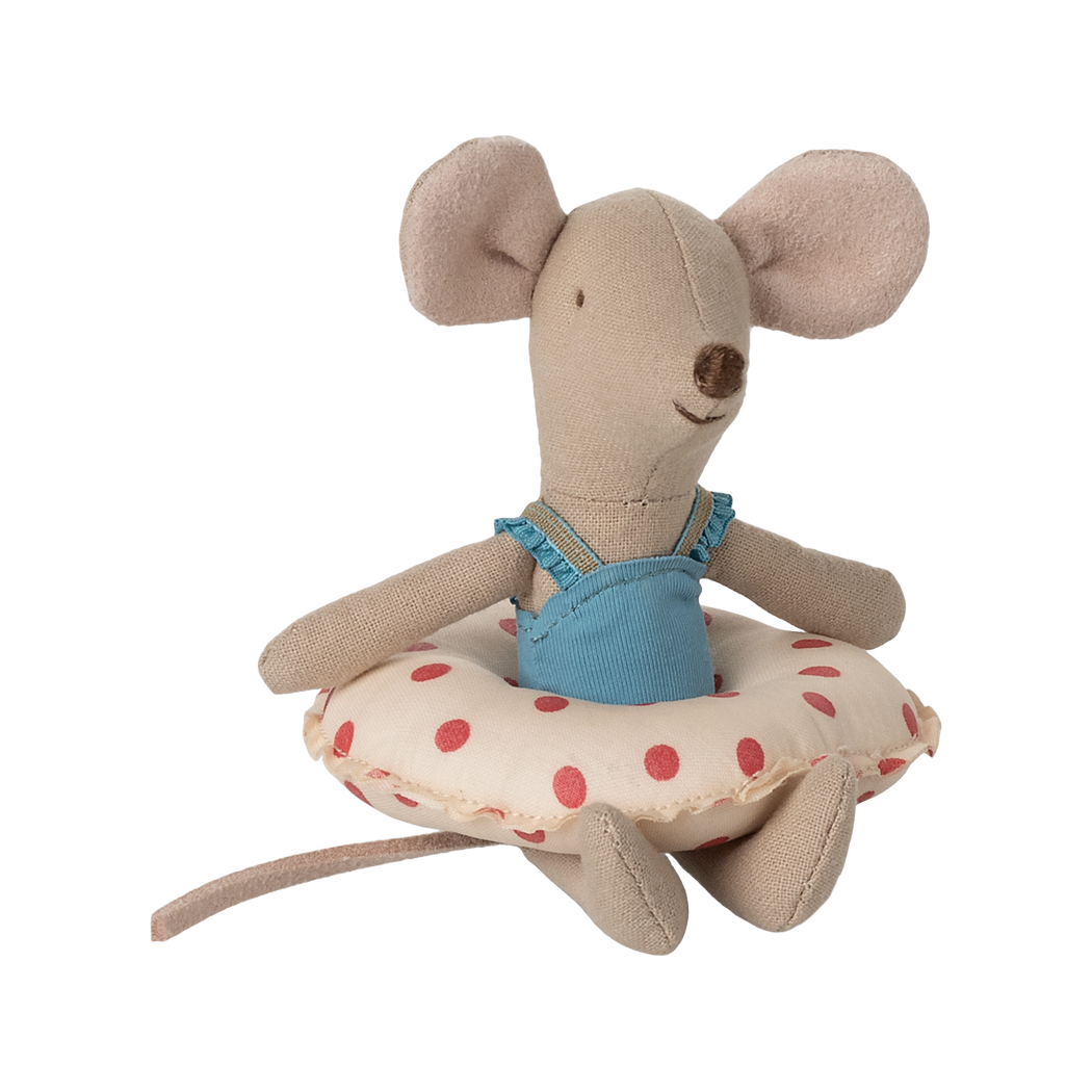 WYPRZEDAŻ Białe w Czerwone Kropki - Myszka Młodsza Siostra Plażowicz z Kółkiem do Pływania -  Little Sister - Maileg