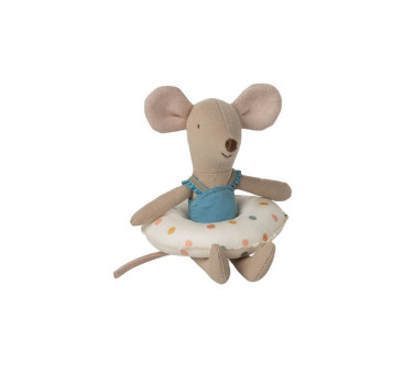 Białe w Kolorowe Kropki - Myszka Młodsza Siostra Plażowicz z Kółkiem do Pływania -  Little Sister - Maileg