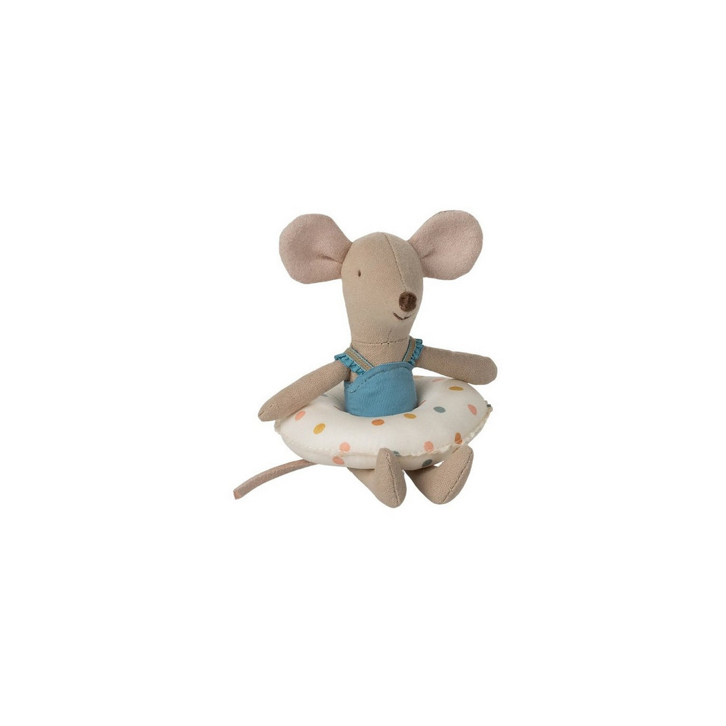 Białe w Kolorowe Kropki - Myszka Młodsza Siostra Plażowicz z Kółkiem do Pływania -  Little Sister - Maileg