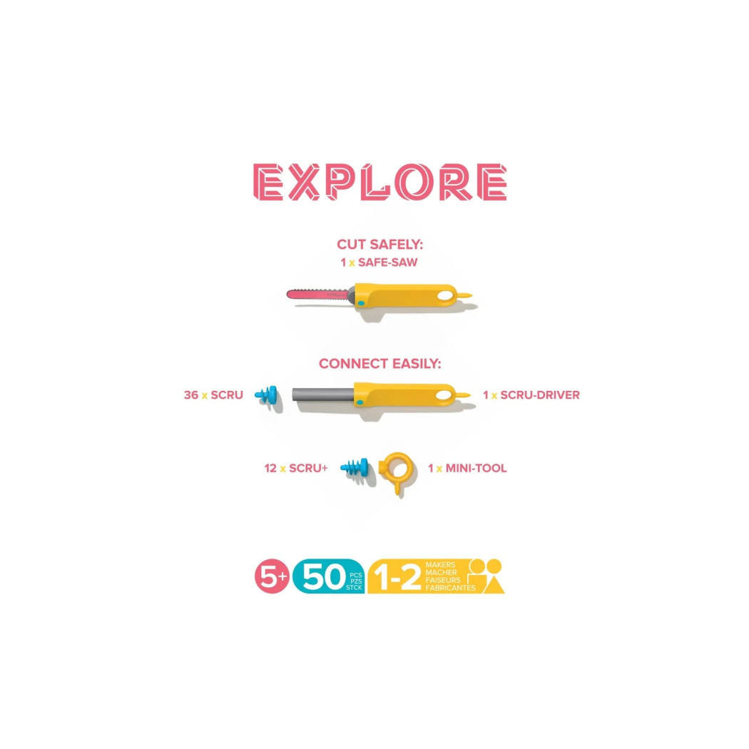 Explore 50 elementów - Zestaw Narzędzi do Konstruowania - Makedo
