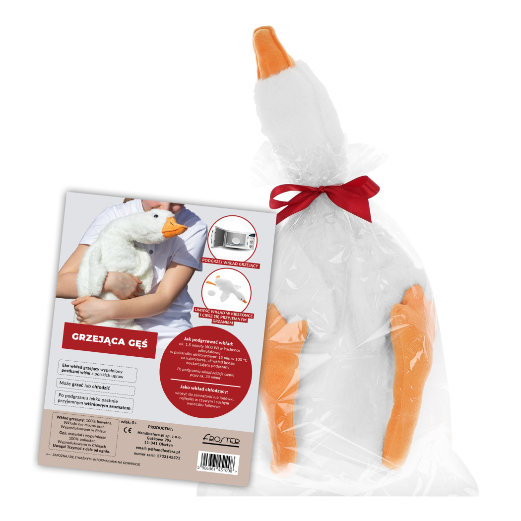 Grzejąca Pluszowa Gęś XL 90 cm - Pluszak z Grzejącym Jajem z Pestek Wiśni - Froster