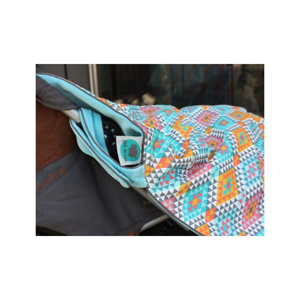 Kocyk ciepły mały z zaczepem do wózka - Ethnic Intense & Turkusowy Welur 70 x 90 - Pink No More