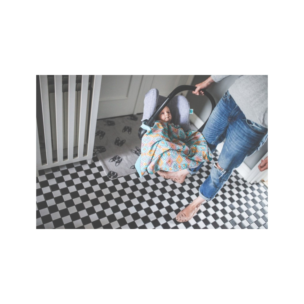 Kocyk ciepły mały z zaczepem do wózka - Ethnic Intense & Turkusowy Welur 70 x 90 - Pink No More