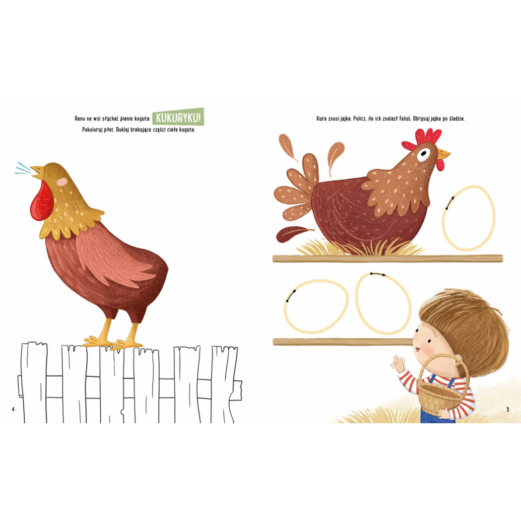 Zabawy z Felusiem i Guciem: Wycieczka na Wieś - Kreatywny Zeszyt z Naklejkami - Katarzyna Kozłowska - Nasza Księgarnia