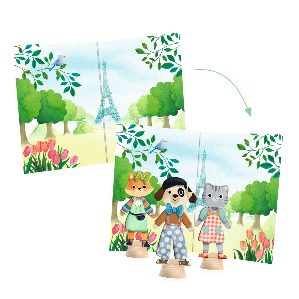 Kotki w Paryżu - Zestaw z Naklejkami Wielokrotnego Użytku do Zabawy w Teatrzyk - Djeco