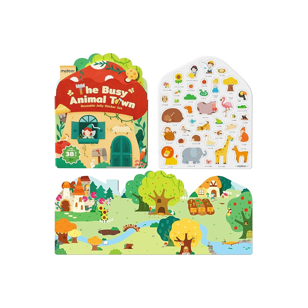 Zwierzęce Miasteczko - Zestaw Żelowych Naklejek Wielokrotnego Użytku - Mideer