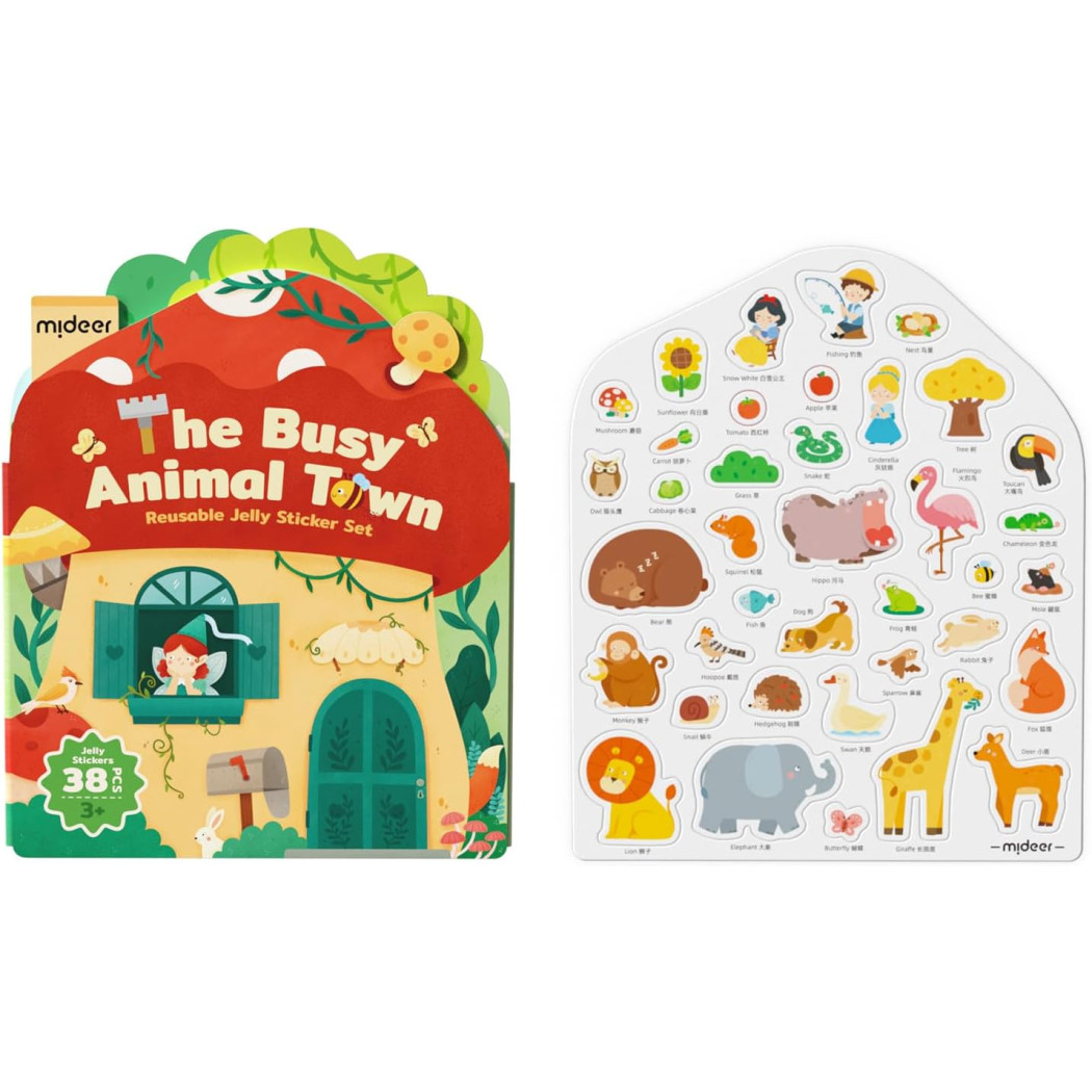 Zwierzęce Miasteczko - Zestaw Żelowych Naklejek Wielokrotnego Użytku - Mideer