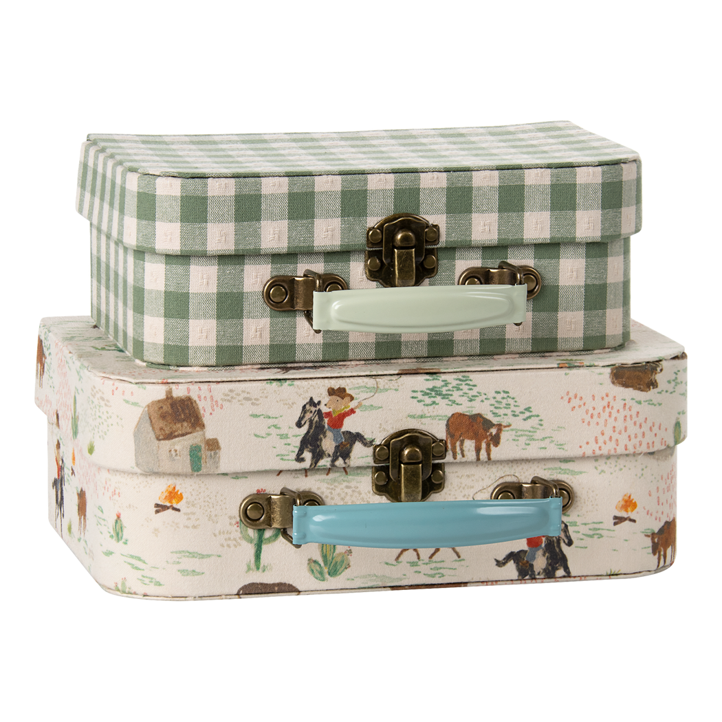 Kucyki i Zielona Kratka - Zestaw Dwóch Walizek do Przechowywania - Maileg
