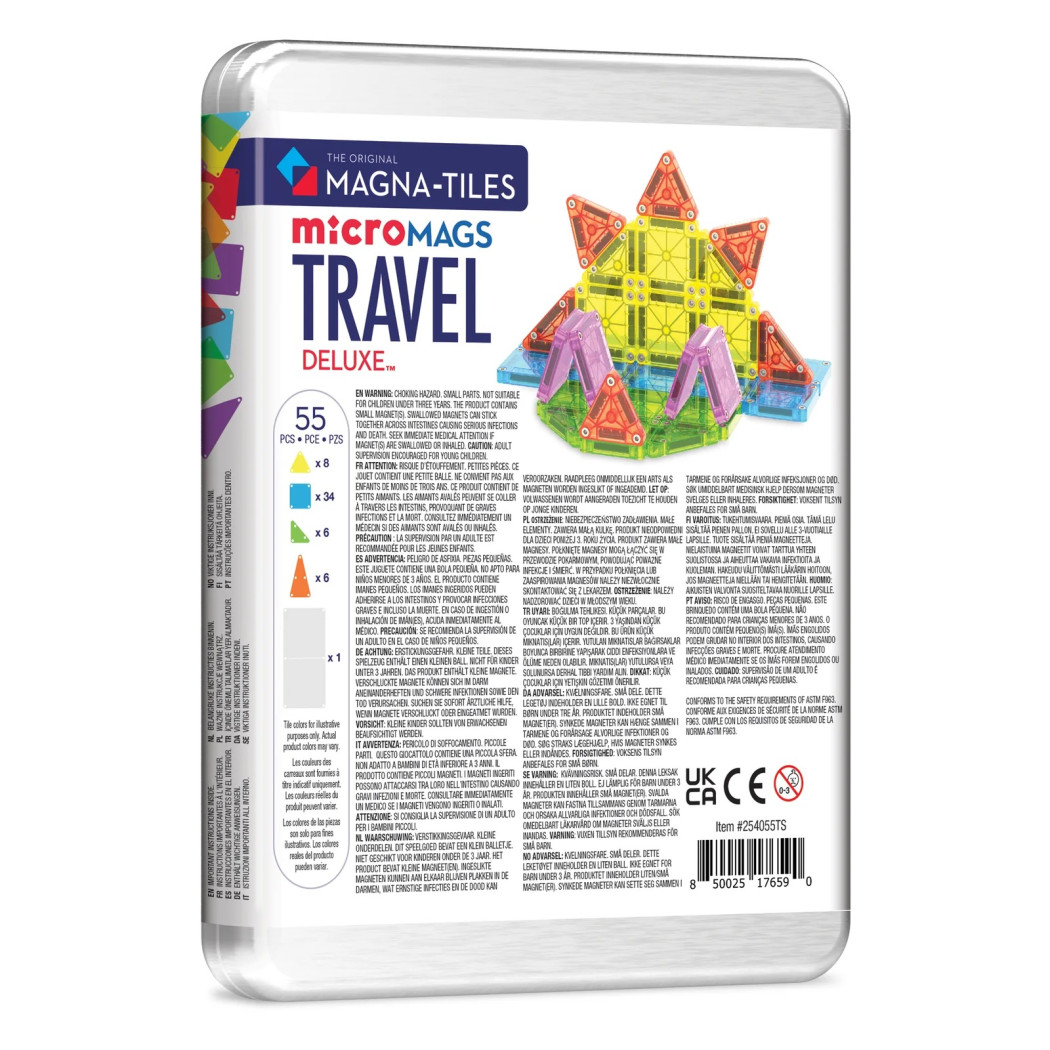 microMAGS XL 55 - Podróżne Klocki Magnetyczne 55 elementów - Magna-Tiles