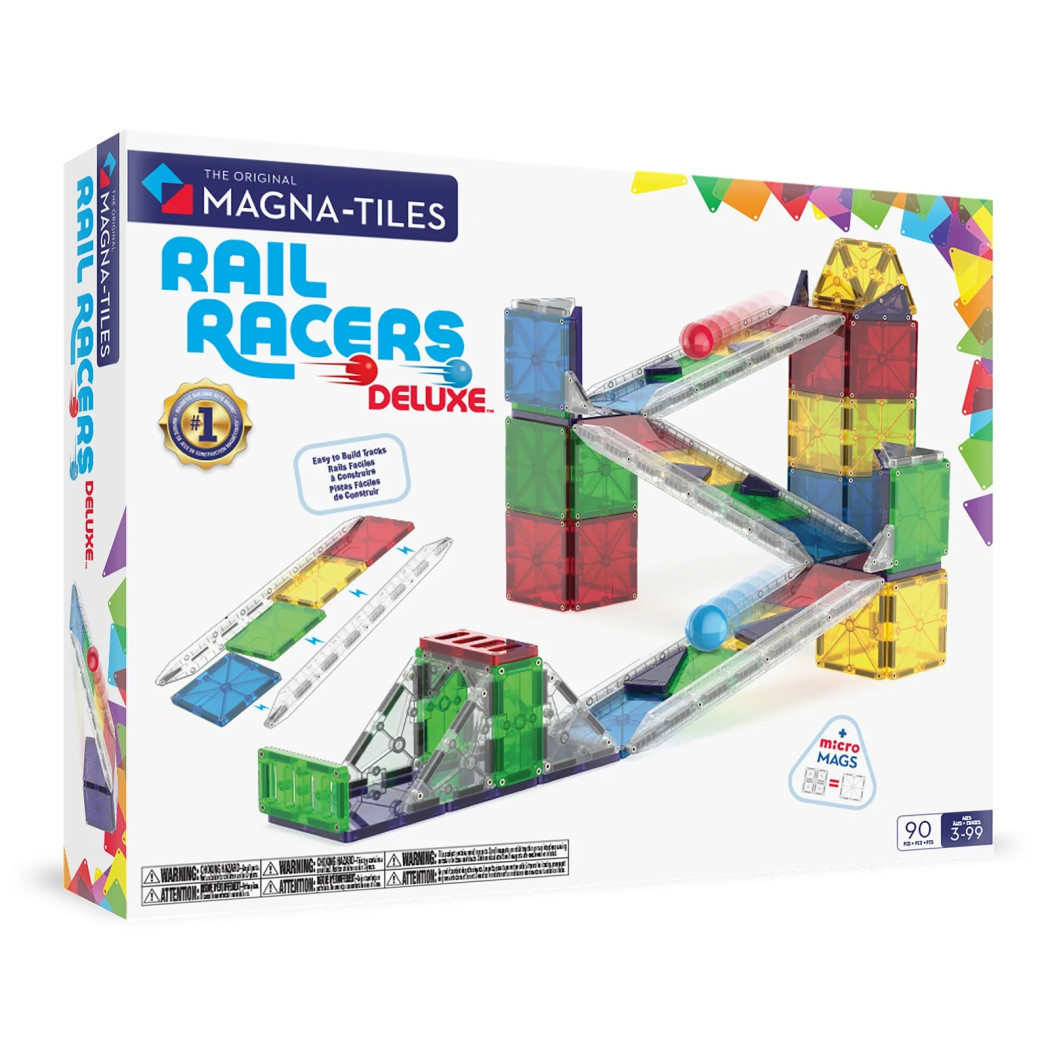 Rail Racers XL - Duży Kulodrom - Magnetyczny Tor Kulkowy - Klocki Magnetyczne 90 elementów - Magna-Tiles