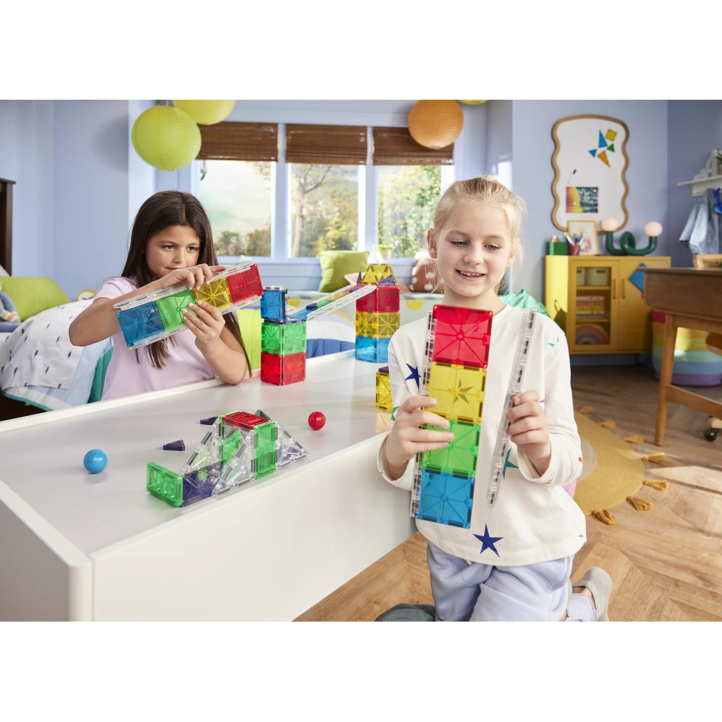 Rail Racers XL - Duży Kulodrom - Magnetyczny Tor Kulkowy - Klocki Magnetyczne 90 elementów - Magna-Tiles