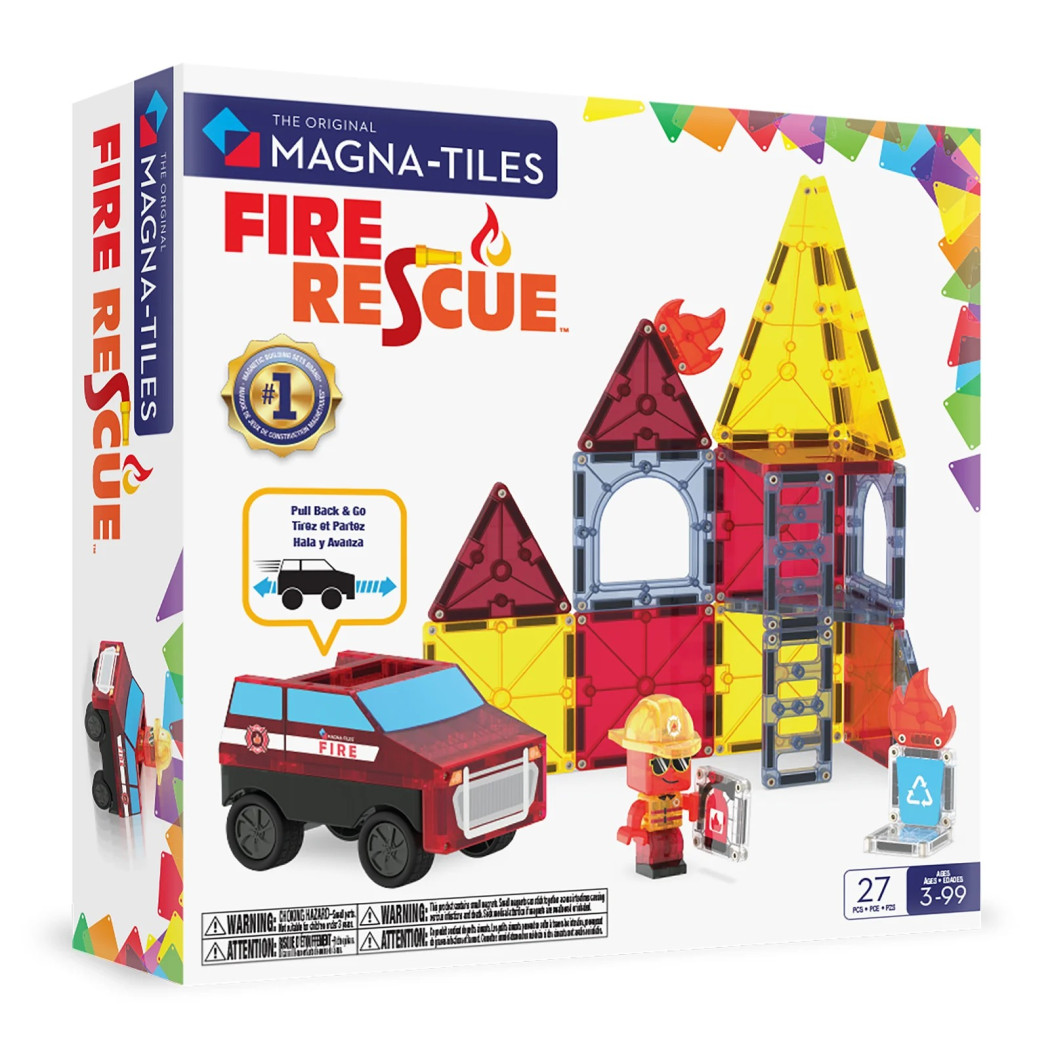 Straż Pożarna - Fire Rescue - Klocki Magnetyczne 27 elementów z Pojazdem i Figurką - Magna-Tiles