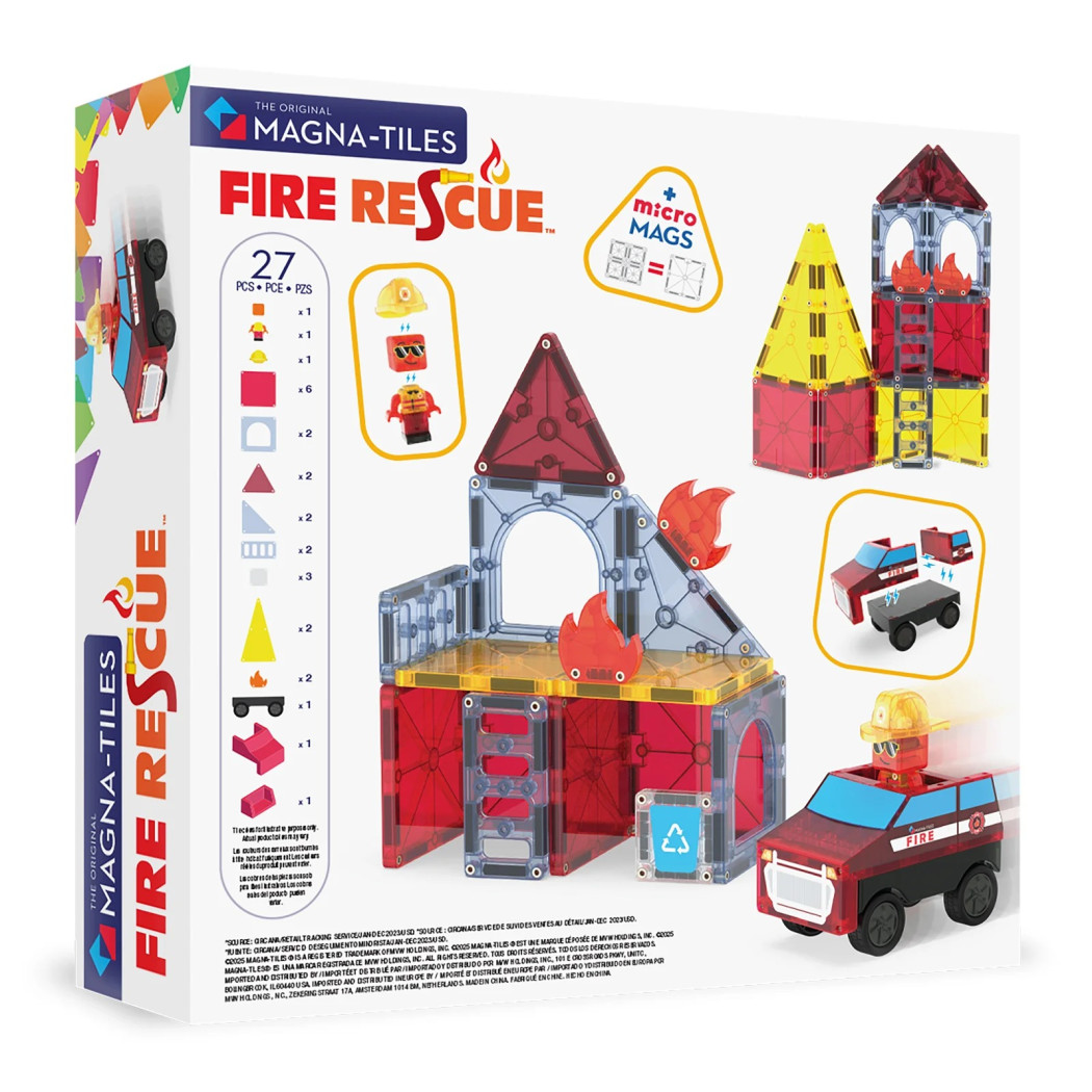 Straż Pożarna - Fire Rescue - Klocki Magnetyczne 27 elementów z Pojazdem i Figurką - Magna-Tiles