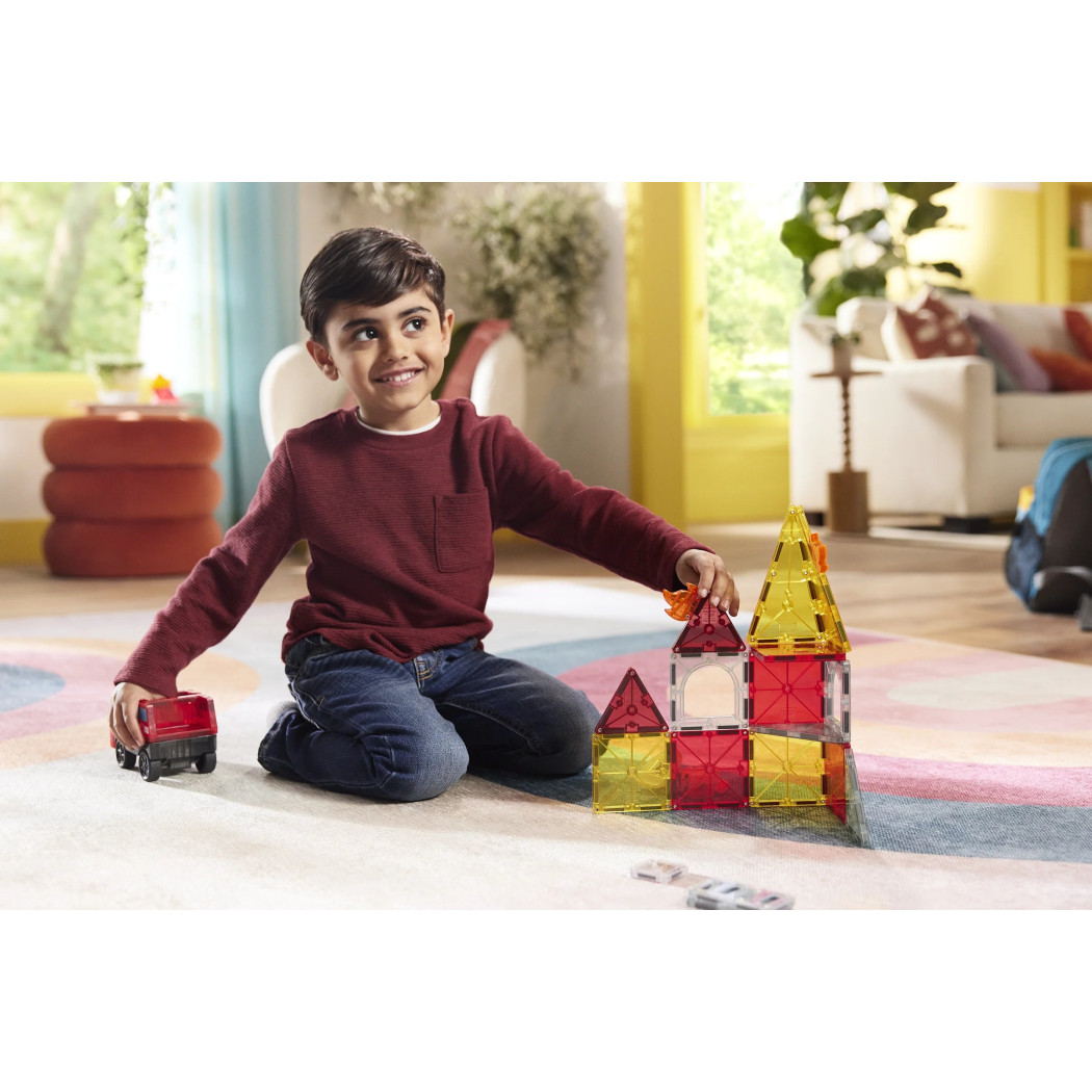 Straż Pożarna - Fire Rescue - Klocki Magnetyczne 27 elementów z Pojazdem i Figurką - Magna-Tiles