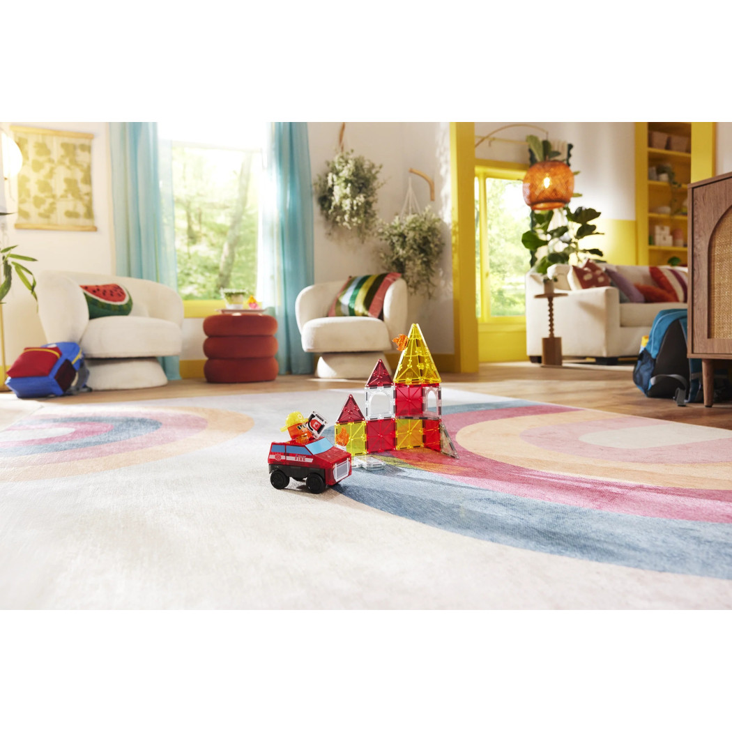 Straż Pożarna - Fire Rescue - Klocki Magnetyczne 27 elementów z Pojazdem i Figurką - Magna-Tiles