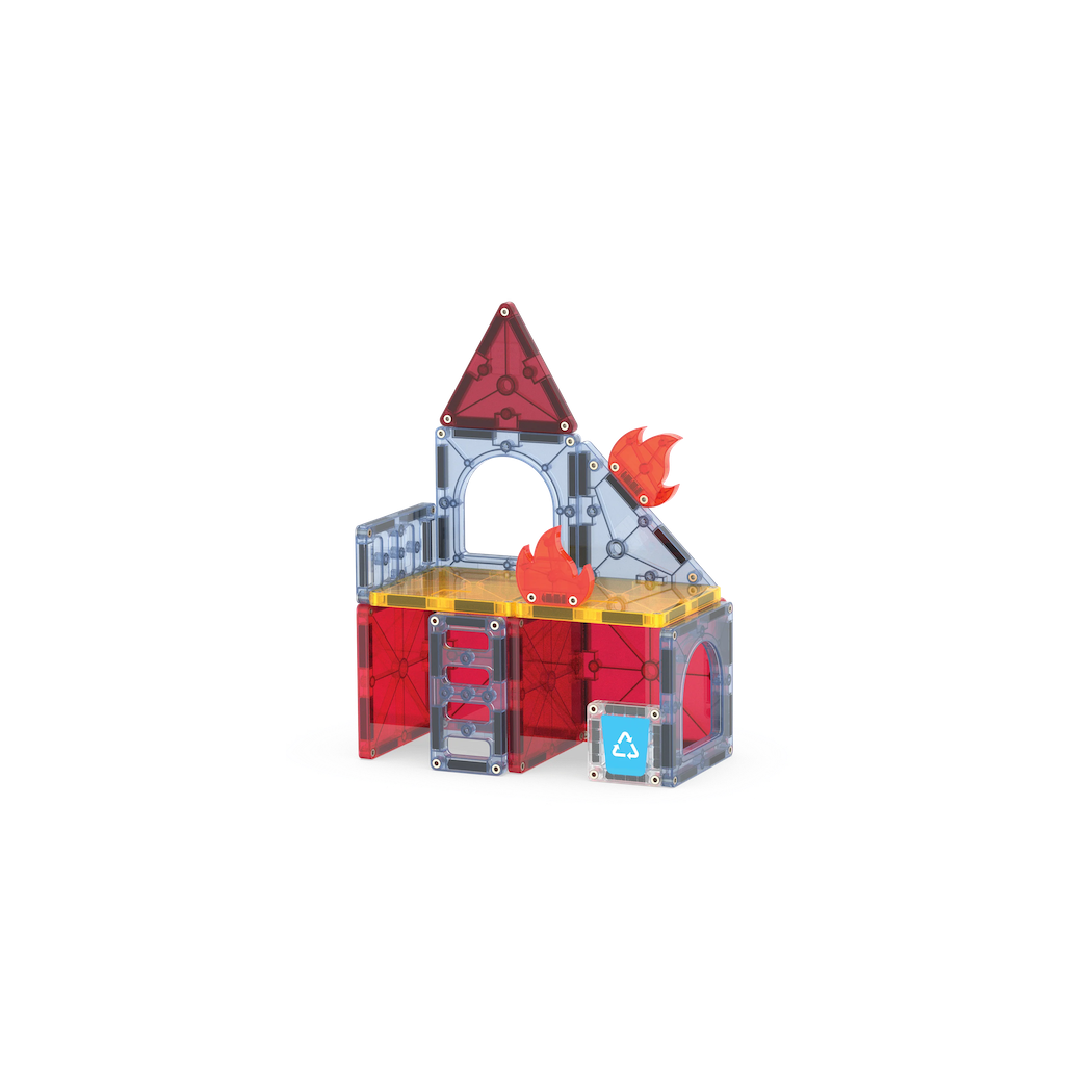 Straż Pożarna - Fire Rescue - Klocki Magnetyczne 27 elementów z Pojazdem i Figurką - Magna-Tiles